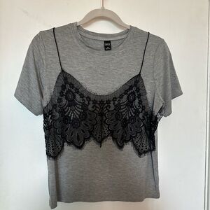 DAZY Lace T Shirt Gray and Black Size S